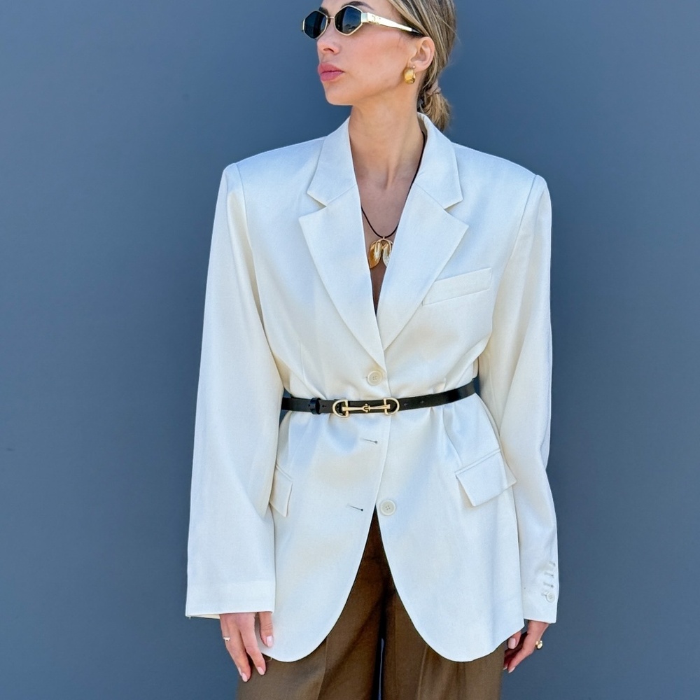 Oversized White Blazer: Wool Blend Boxy Suit Jacket